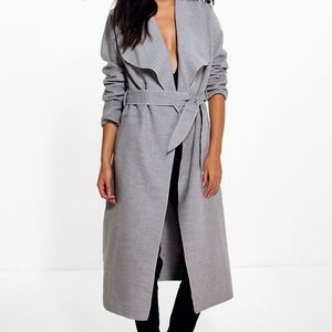 Kate belted Shawl collar Coat Silver